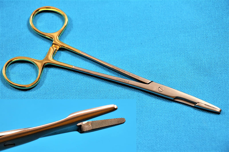 1 TC Olsen Hegar Needle Holder 6.5 Inch Needle Holder Hemostat Scissors Gold Handle Rings Cynamed German Stainless - NewNest Australia