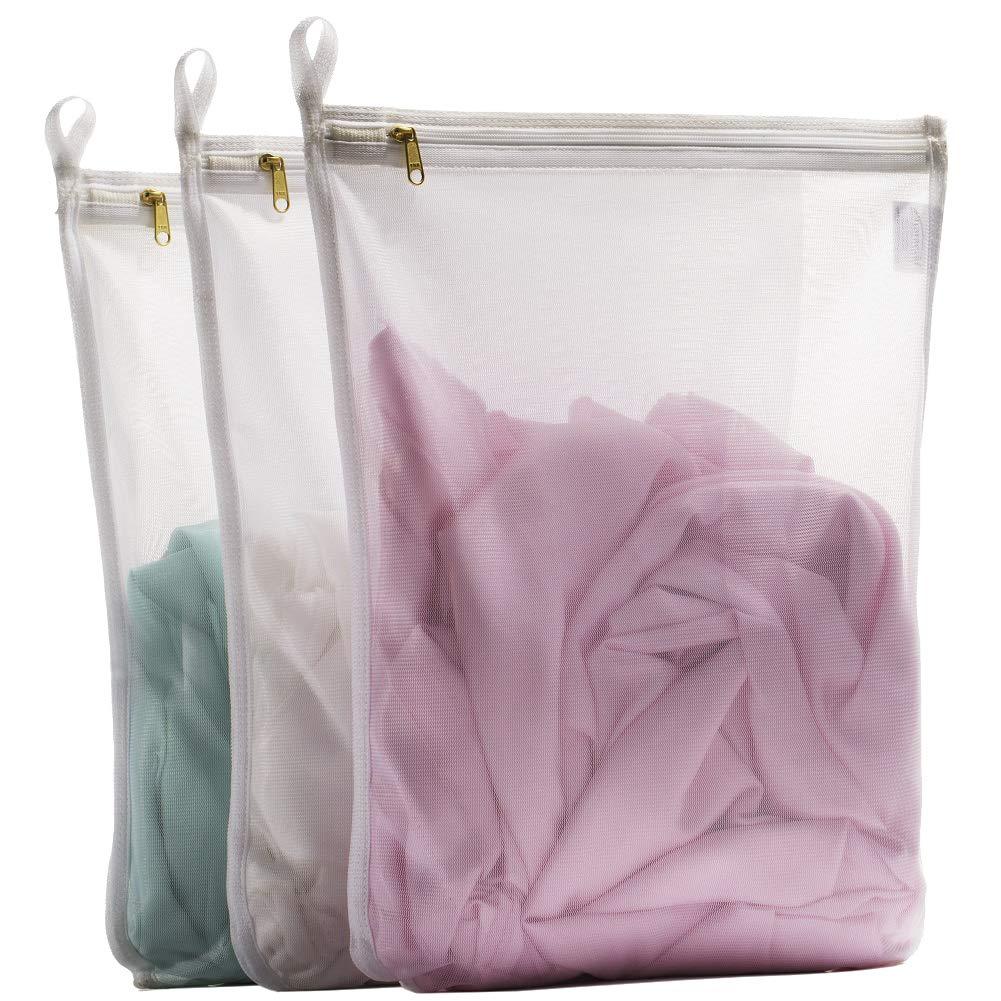 NewNest Australia - TENRAI 3 Pack (3 Medium) Delicates Laundry Bags, Bra Fine Mesh Wash Bag, Use YKK Zipper, Have Hanger Loops, Zippered, Protect Best Clothes in The Washer (White) 