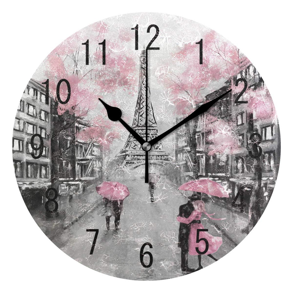 NewNest Australia - ALAZA Home Decor Oil Painting Paris Eiffel Tower Art Round Acrylic 9.5 Inch Wall Clock Non Ticking Silent Clock Art for Living Room Kitchen Bedroom Color 9 