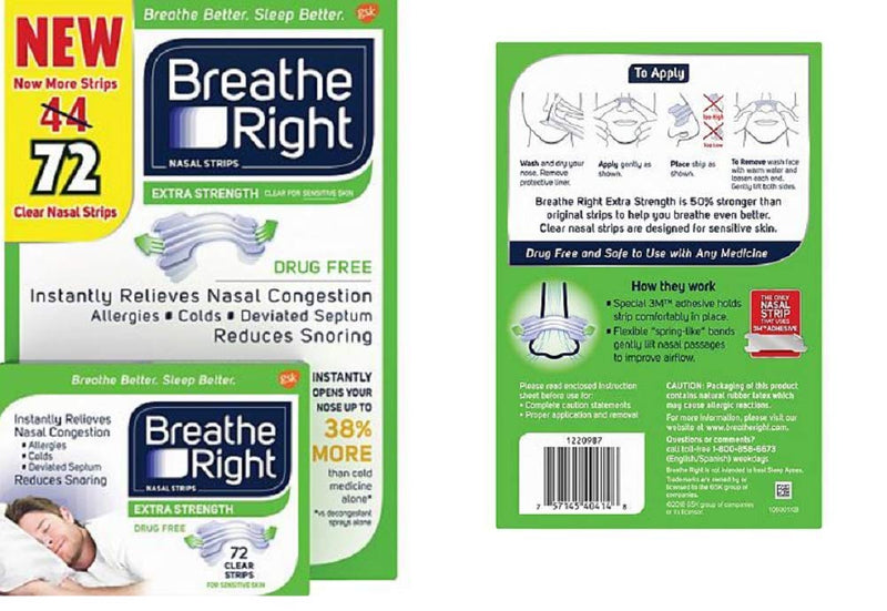 Breathe Right Extra Strength Drug-Free Nasal Strips for Nasal Congestion Relief, 72 Count - NewNest Australia