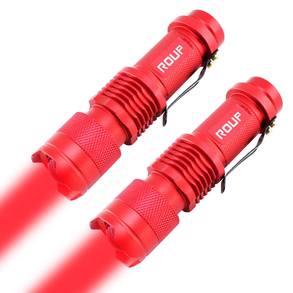 ROUP 2 Pack YP-100 Red Light LED Flashlight, Zoomable, Water Resistant, 3 Light Modes, Adjustable Focus Light for Camping, Hiking, Hunting, Night Vision, Astronomy and Emergency (Red Shell) - NewNest Australia