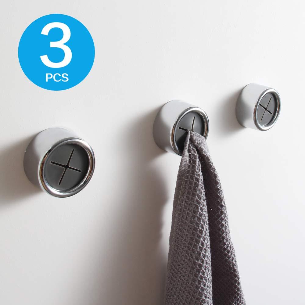 NewNest Australia - KAIYING Kitchen Towel Hooks Round Self Adhesive Dish Towel Holder Wall Mount Hand Towel Hook Tea Towel Rack Hanger for Cabinet Door, Chrome Plated(3 Pack) Polished Chrome 