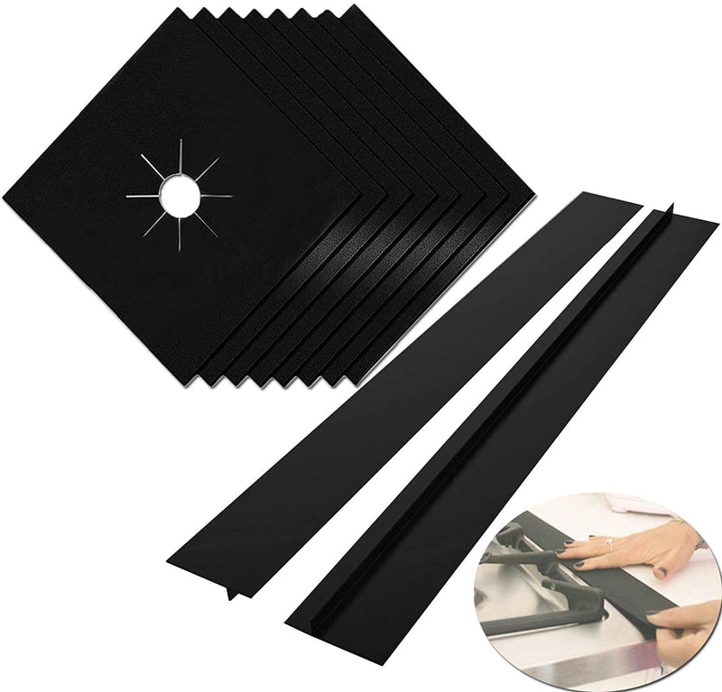 Stove Burner Covers, Gas Stove Burner Liners, MSDADA 8 Pcs 10.6" x 10.6" Gas Stove Protectors with 2 Pcs 21” Stove Gap Covers, 0.2 mm Double Thickness, Reusable, Non-Stick, Easy to Clean 21Inches Black - NewNest Australia