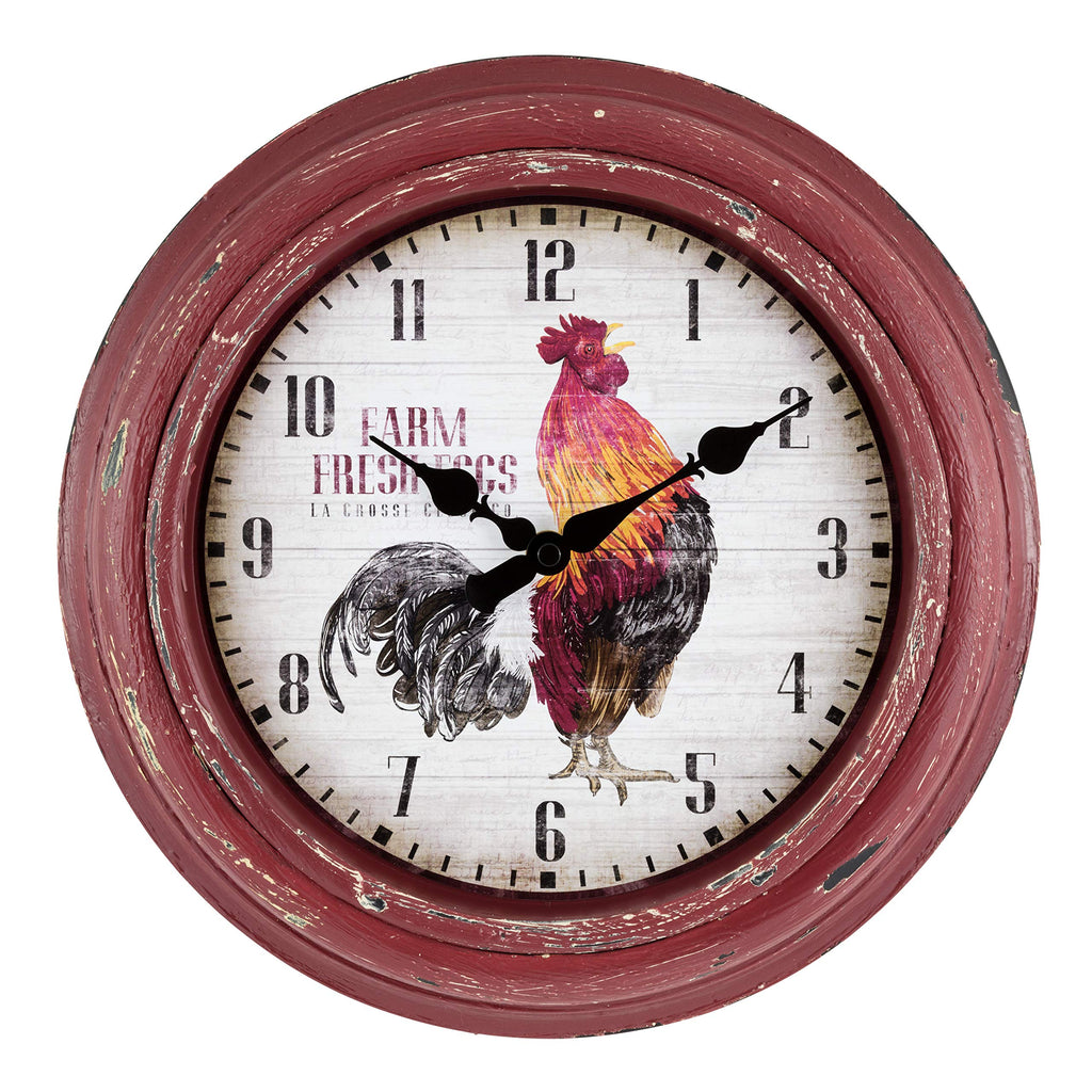 NewNest Australia - La Crosse Technology 404-3630 12 Inch Distressed Red Rooster Quartz Wall Clock 