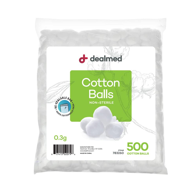 Dealmed Cotton Balls – 500 Count Medium Cotton Balls, Non-Sterile Bag of Cotton Balls in Easy to Access Zip-Locked Bag, Great for Skin Prep, Wound Cleansing, and DIY Needs 500 Count (Pack of 1) - NewNest Australia