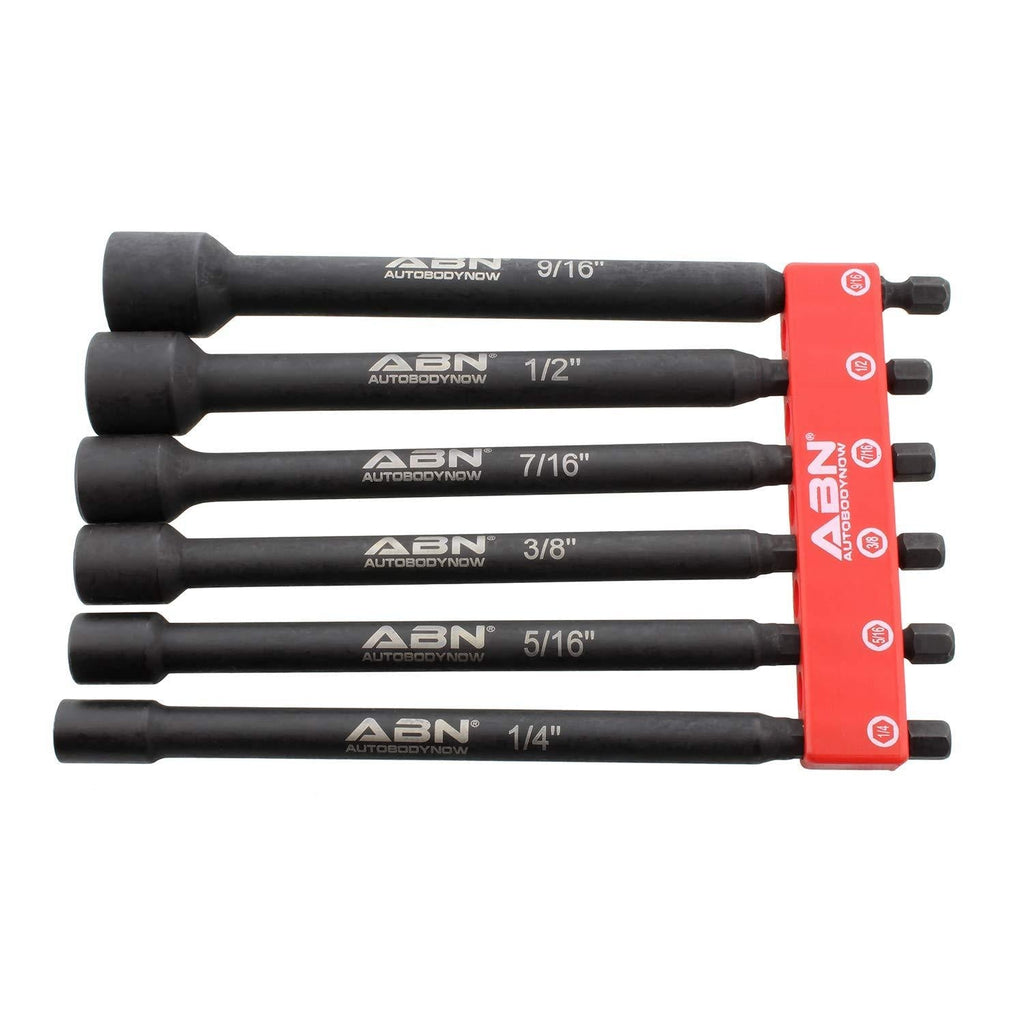 ABN Impact Nut Driver Tool Set - 6pc SAE 6 IN Long Shank Nut Driver Bits Magnetic Tip Sockets, 1/4 IN Hex Shank 6 Piece SAE Set - NewNest Australia