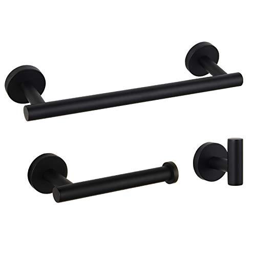 GERZ Bathroom Hardware Accessories Sets Black Matte SUS304 Stainless Steel Bath Shower Set 3-Pieces(Robe Hook Toilet Paper Holder Towel Bar) Contemporary Style - NewNest Australia