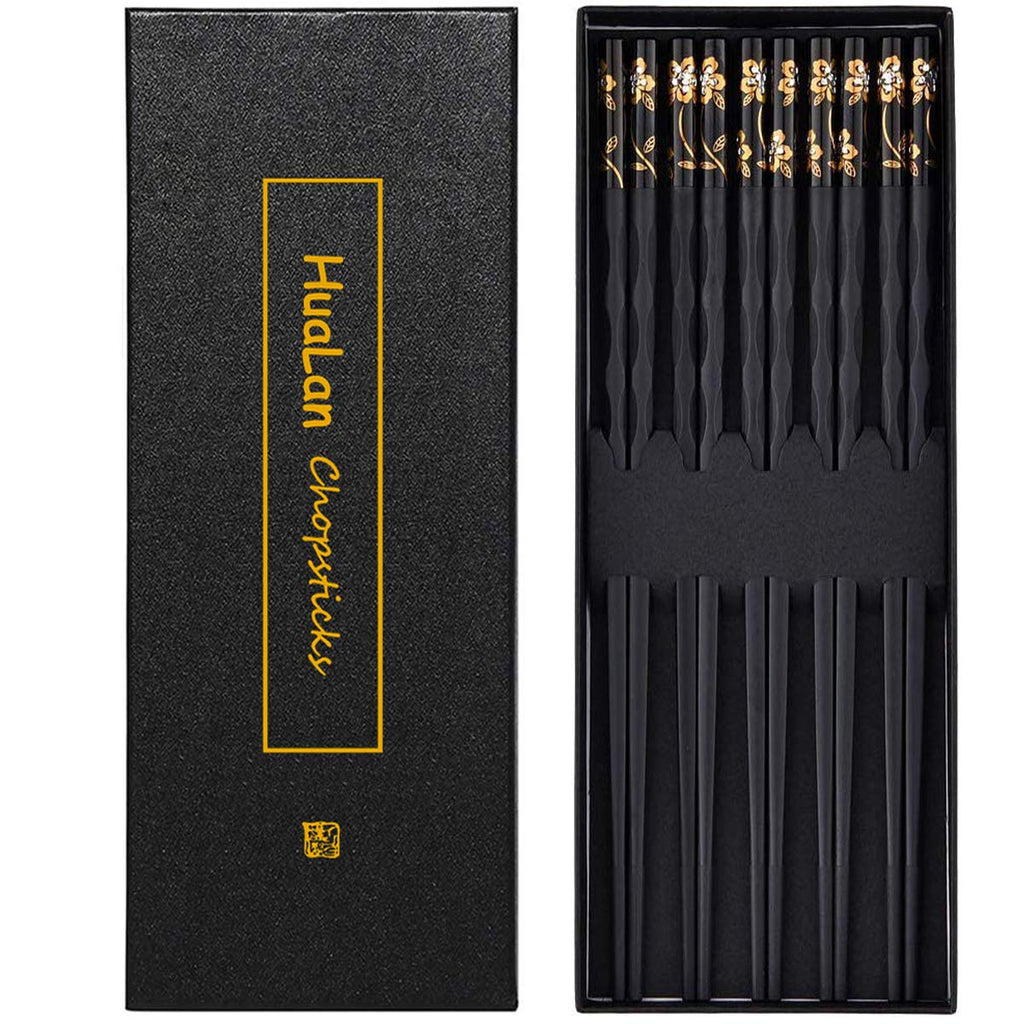 NewNest Australia - HuaLan Fiberglass Chopsticks Series - Japanese Non-slip Luxury Reusable Chopsticks 5 Pairs Gift Set Black 