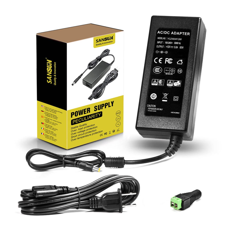 12V 5A Power Supply for LED Strip Lights, 60W Power Adapter, 120V AC to 12V DC Transformer(1 set) 1 Set - NewNest Australia
