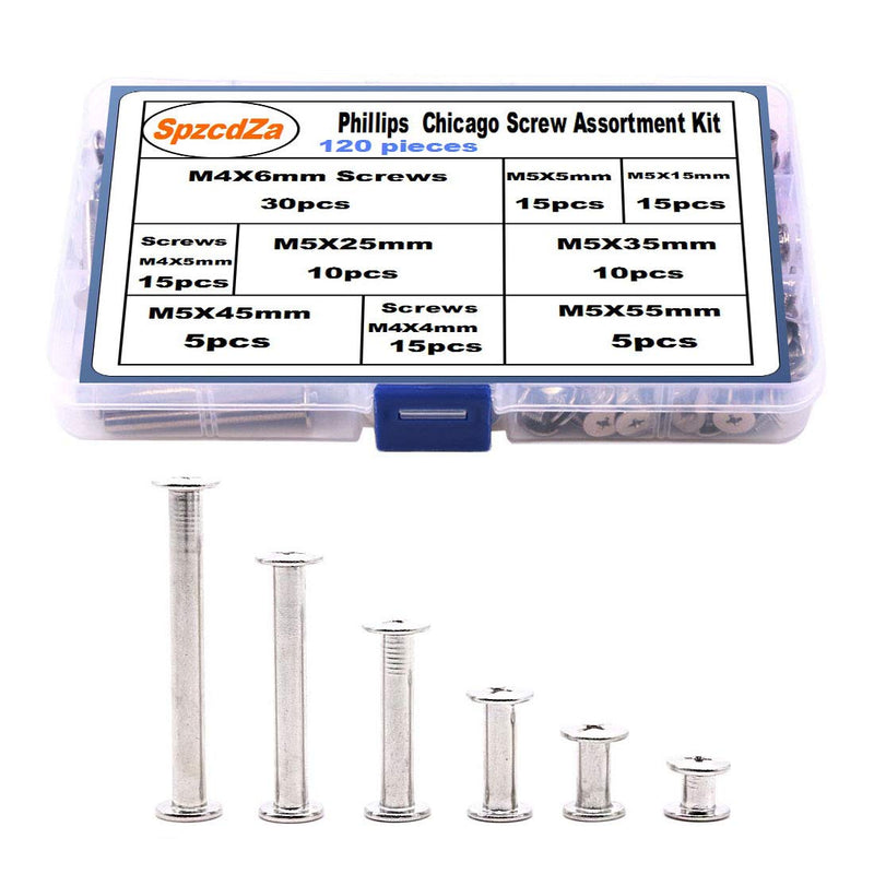 SpzcdZa 120pcs Binding Screws Posts Phillips Chicago Screw Assortment Kit for Scrapbook Photo Albums Craft and DIY Leather Decoration Bookbinding(M5 x 5/15/25/35/45/55) Silver - NewNest Australia