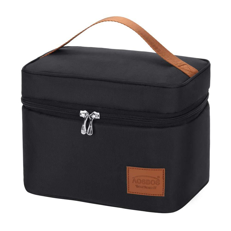 NewNest Australia - Aosbos Lunch Box Bag for Men Women Insulated Cooler Bags Thermal Bags LunchBag for Food Containers Meal Prep Organizer Adult Lunch Bags for Bento Box Work Office Picnic 7.5L Black 