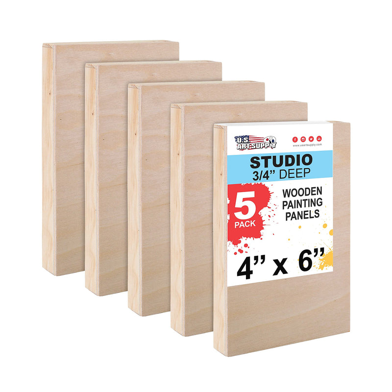 U.S. Art Supply 4" x 6" Birch Wood Paint Pouring Panel Boards, Studio 3/4" Deep Cradle (Pack of 5) - Artist Wooden Wall Canvases - Painting Mixed-Media Craft, Acrylic, Oil, Watercolor, Encaustic 4" x 6" - NewNest Australia