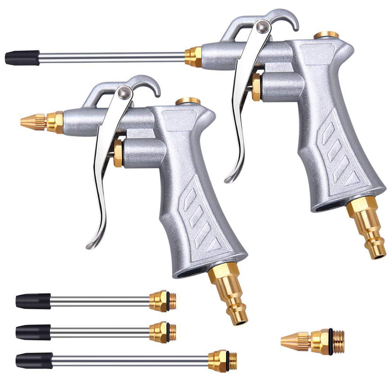 Industrial Air Blow Gun with Brass Adjustable Air Flow Nozzle and 2 Steel Air flow Extension, Pneumatic Air Compressor Accessory Tool Dust Cleaning Air Blower Gun-2 Pack - NewNest Australia
