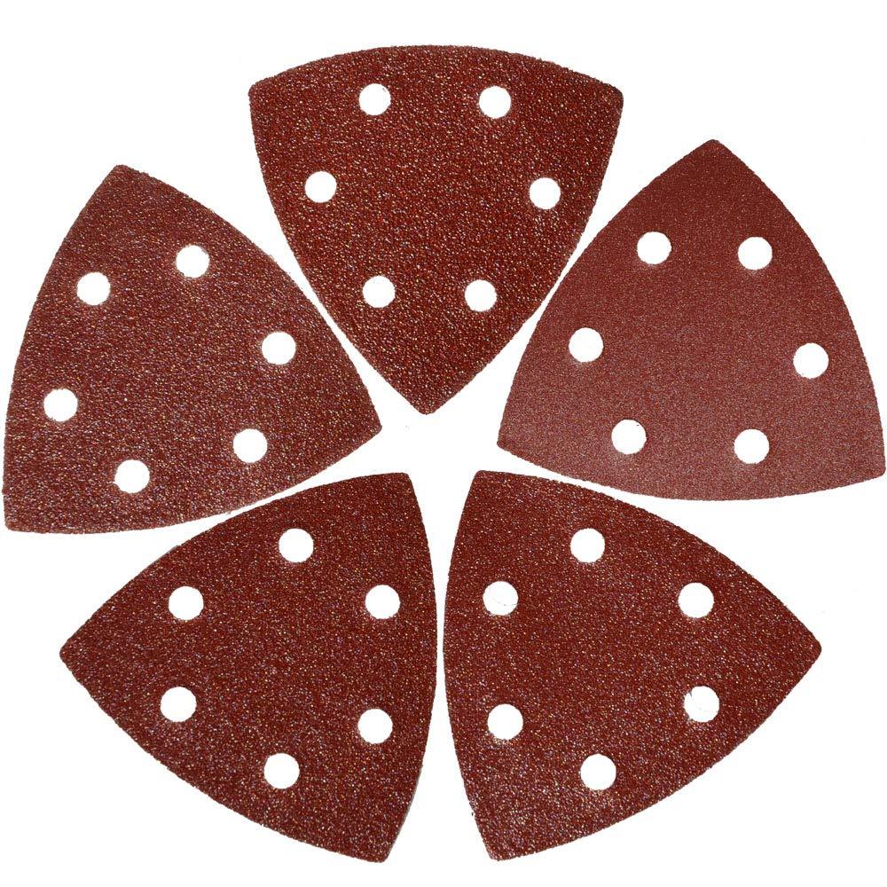 XXGO 3-1/2 Inch 90mm Triangular 60/80 /100/120 /240 Grits Hook & Loop Multitool Sandpaper for Wood Sanding Contains 20 of Each Fit 3.5 Inch Oscillating Multi Tool Sanding Pad Pack of 100 XG9010 3-1/2 " 6 Hole Triangle - 100 Pcs - NewNest Australia