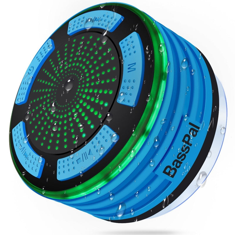 BassPal Shower Speaker Waterpoof IPX7, Portable Wireless Bluetooth Speakers with Radio, Suction Cup & LED Mood Lights, Super Bass HD Sound Perfect Pool, Beach, Bathroom, Boat, Outdoors (01.Blue) 01.Blue - NewNest Australia