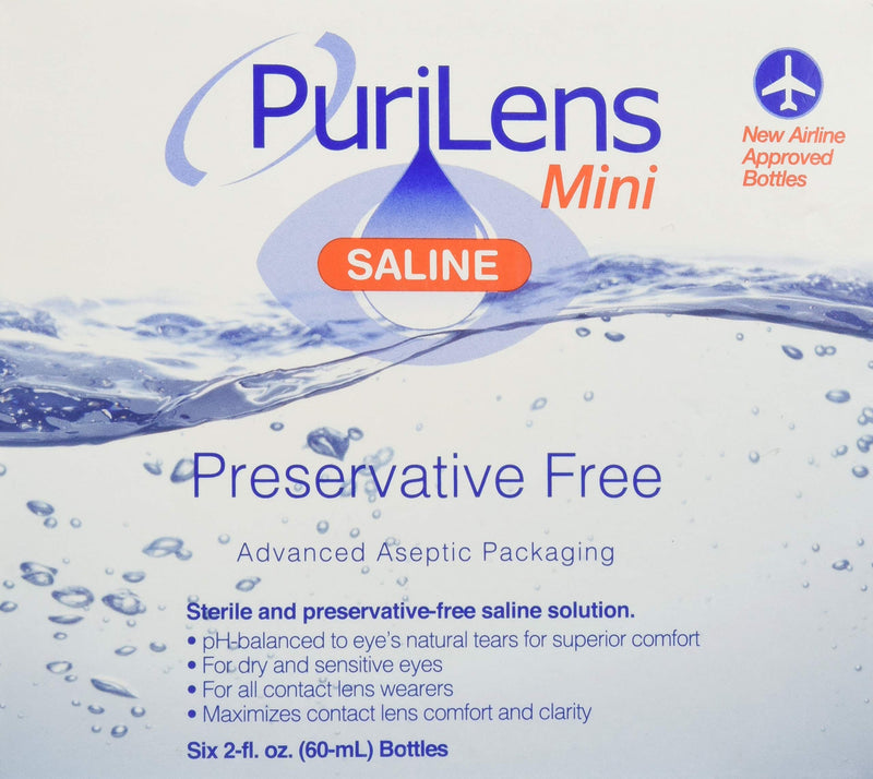 Purilens Mini Preservative Free Saline Six (60-mL) Bottles, Clear, 2 Fl Oz (Pack of 6) - NewNest Australia
