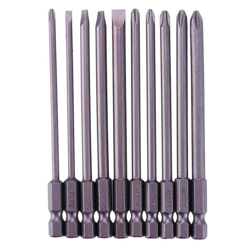 Rocaris 10pcs 1/4 Inch Hex Shank Long Magnetic Screwdriver Bits Set 4 in Power Tools (Slotted+Cross Head) - NewNest Australia