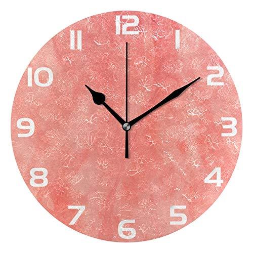 NewNest Australia - ALAZA Vintage Coral Color Round Acrylic Wall Clock, Silent Non Ticking Oil Painting Home Office School Decorative Clock Art 