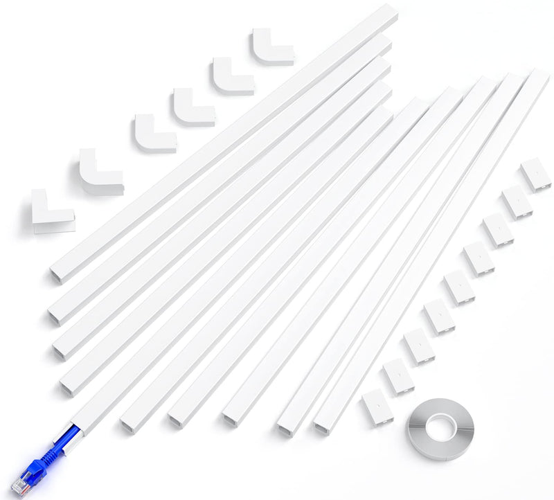 One-Cord Channel Cord Hider Wall, Delamu 157in Cable Cover, Cable Concealer Raceway, Cable Hider, Paintable Wire Covers for Wall Mounted TV, Cable Management System, 10xL15.7 W0.59 H0.4in, CC03 White Small - NewNest Australia