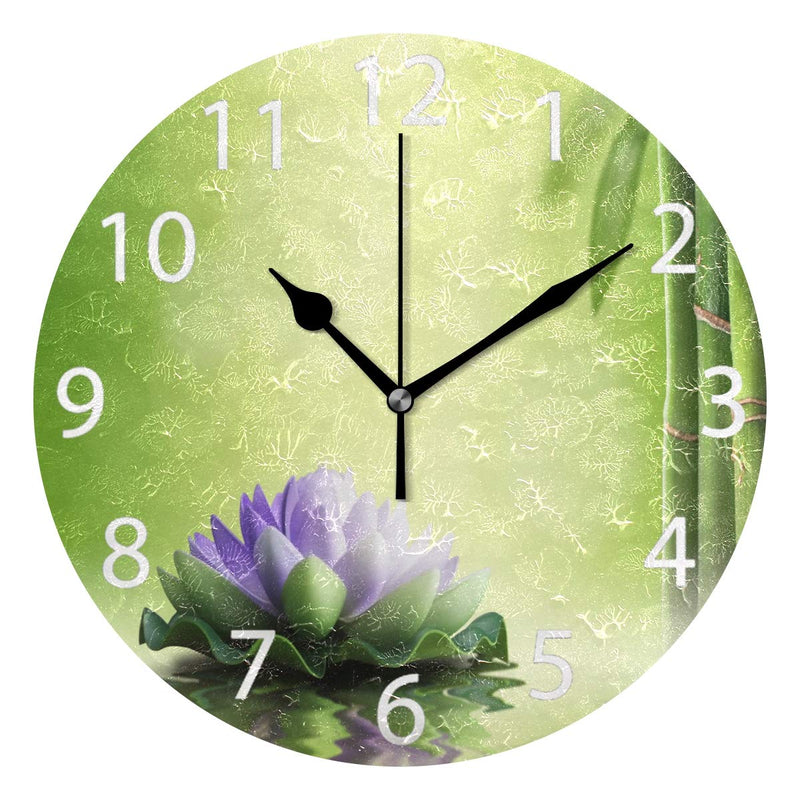 NewNest Australia - senya Zen Garden Theme Decor Purple Lotus Round Wall Clock, Silent Non Ticking Oil Painting Decorative for Home Office School Clock Art Color 7 