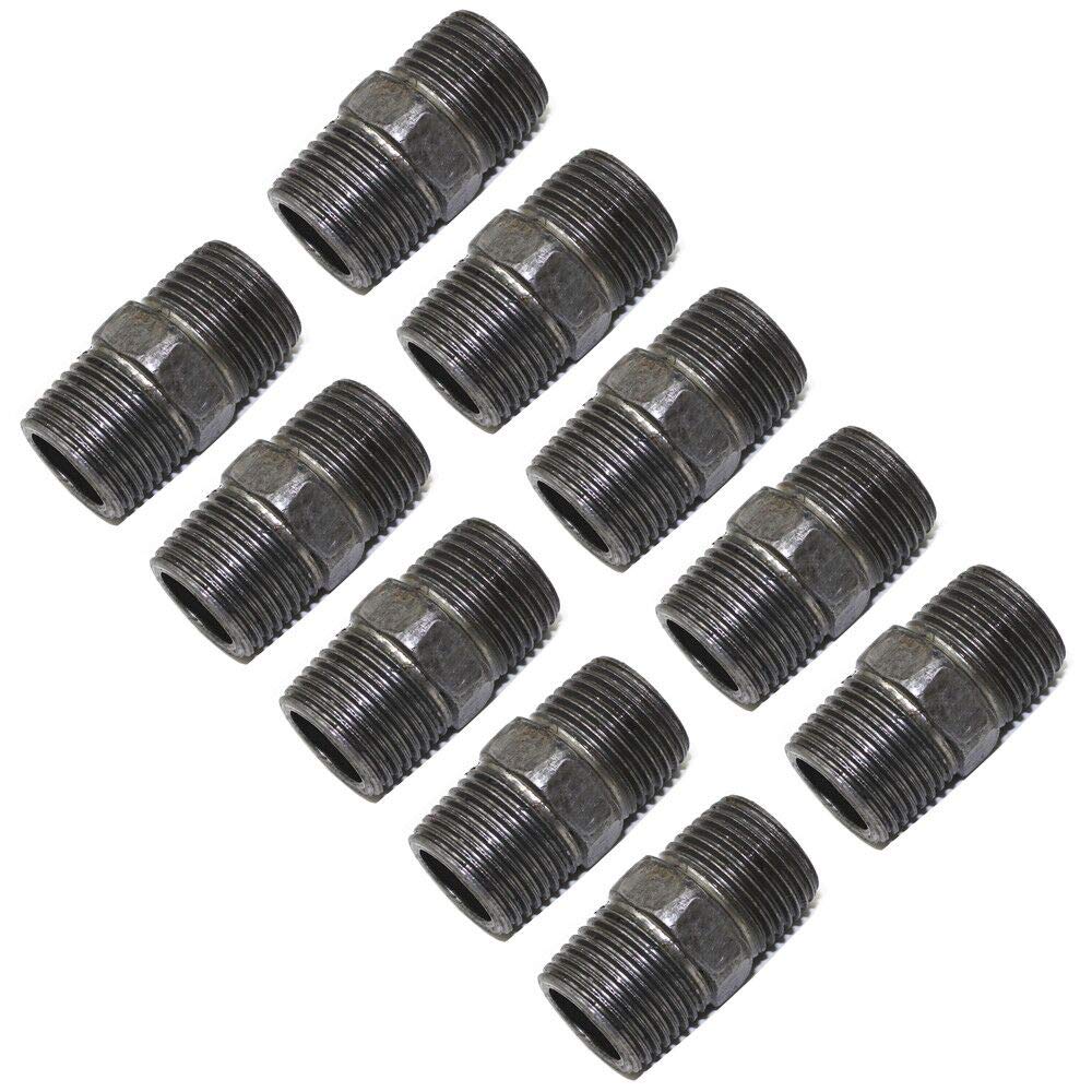 LONG TAO 10PCS 1/2" x 1.5" Black Malleable Steel Nipples Fitting Industrial Piping Plumbing Supplies Thread Pipe Nipple Adapter Fittings - NewNest Australia