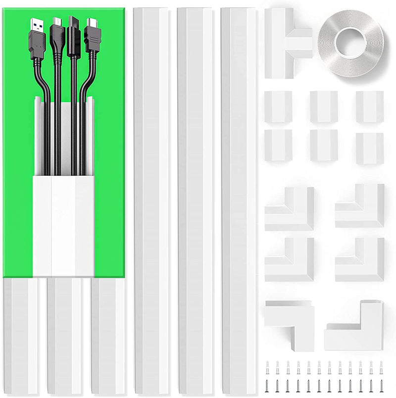 Cord Cover Raceway Kit, Wire Covers for Cords Wall Mount TV, Paintable Cable Concealer, Cable Hider Wall Strips, TV Cord Hider Wall Mounted TV, Cable Management Wall, 6X15.7" x 1.18" x 0.67" Large White - NewNest Australia