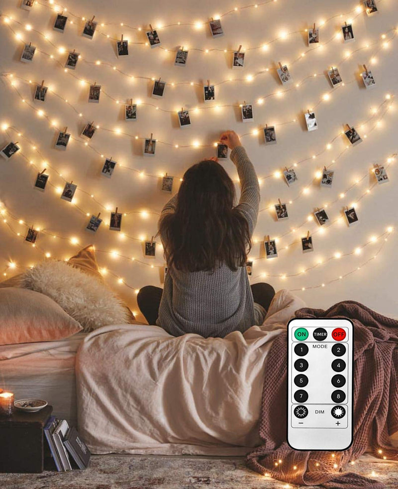Photo Hanging Clips String, 50 LED Photo Clips String Lights 17ft Photo String Lights with Clips, 8 Modes Fairy Lights with Clips for Pictures, with Remote Function for Photos Pictures Cards Battery Powered - 50led Clips - NewNest Australia