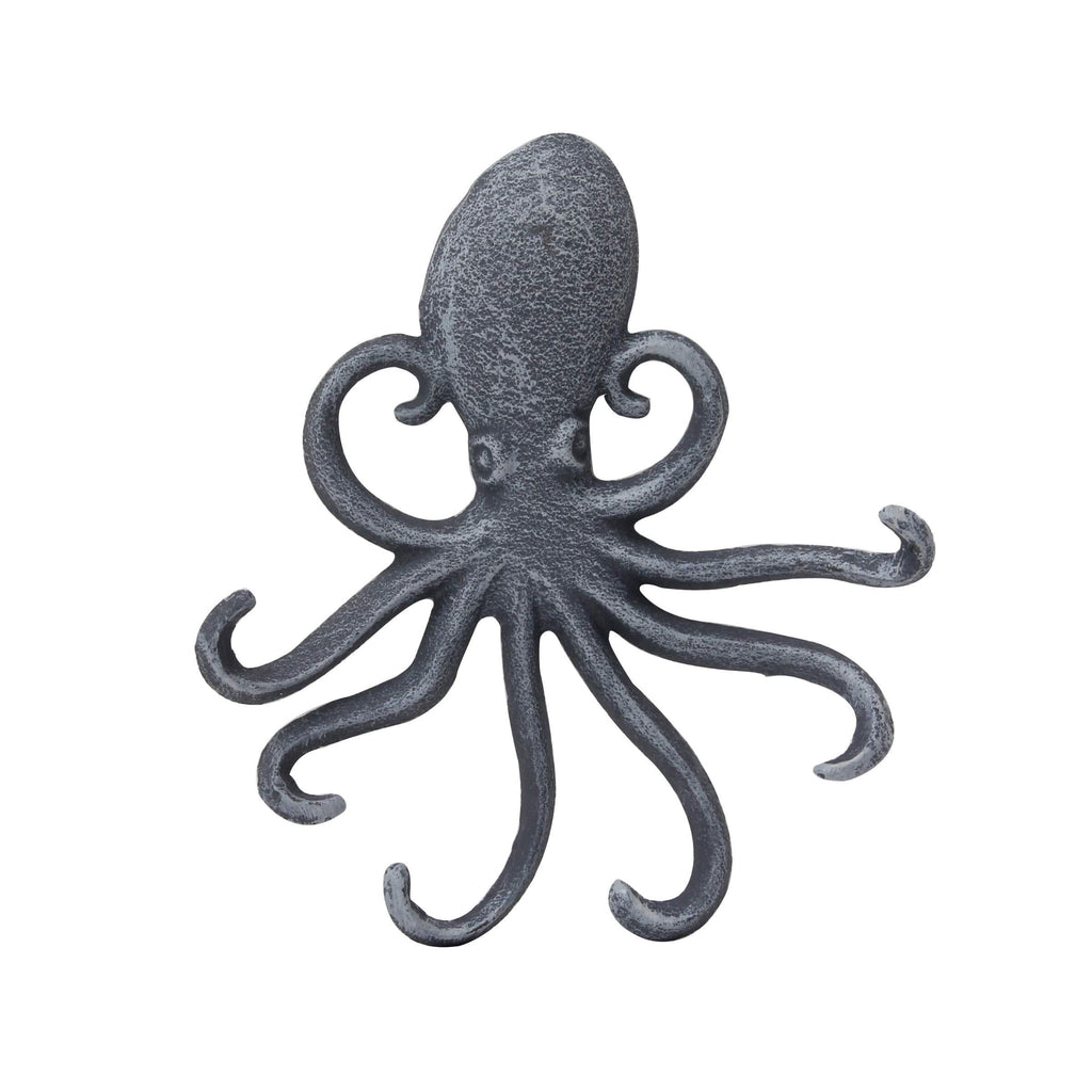 NewNest Australia - Stonebriar Cast Iron Octopus Decorative Wall Hook, Unique Nautical Design, Multiple Hooks , Silver 