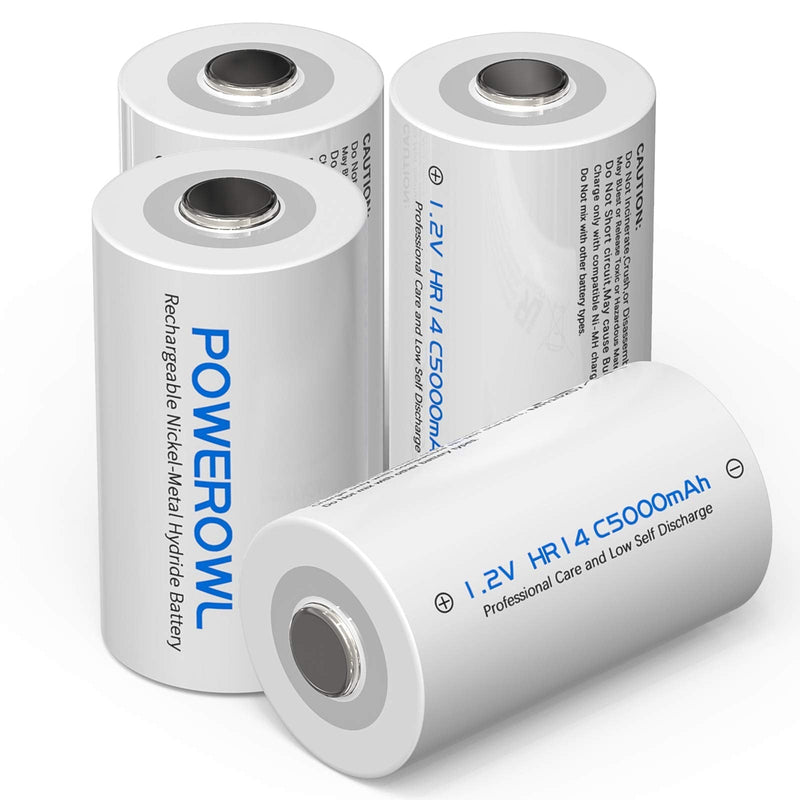POWEROWL Rechargeable C Batteries Nickle Metal Hydride 5000mah Low Self Discharge NiMH C-Cell Battery (4 Pack) 4pack - NewNest Australia