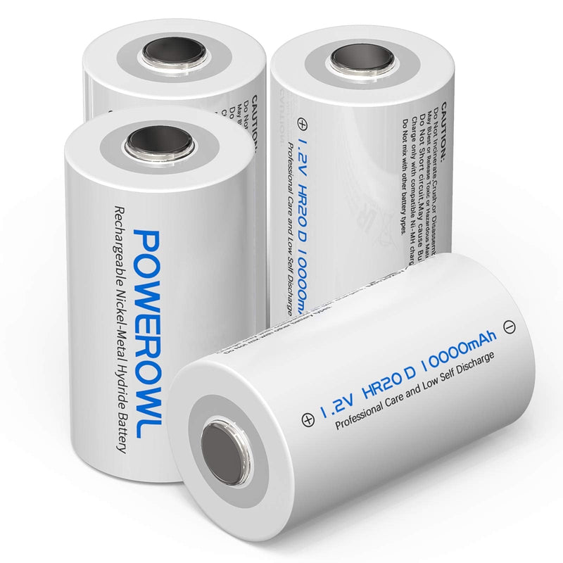 POWEROWL Rechargeable D Batteries 10000mah Low Self Discharge, NiMH, Pre-Charged, 4 Count (Recharge Universal) 4pack - NewNest Australia