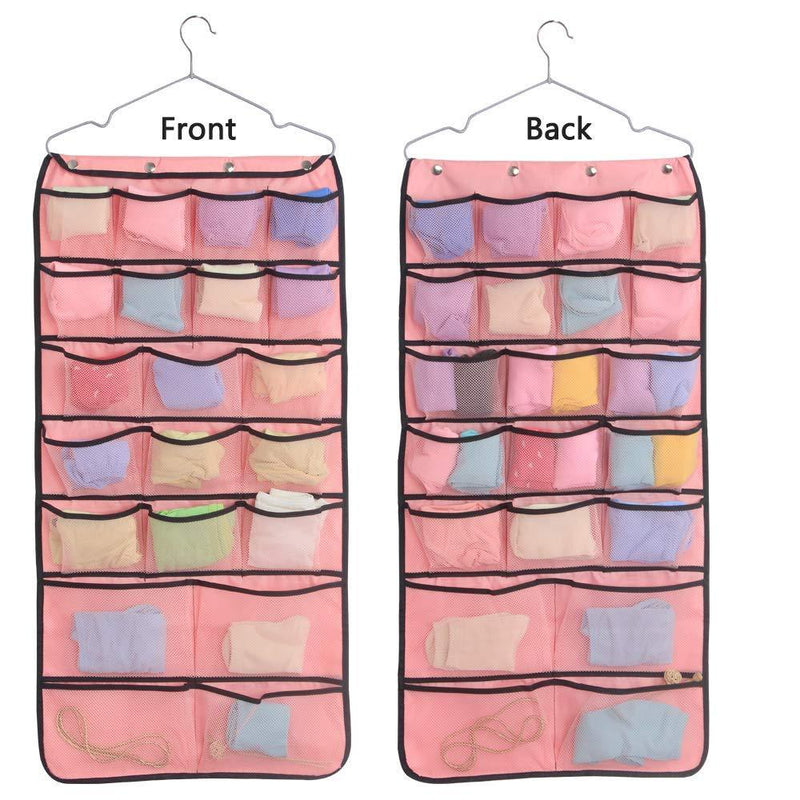 SPIKG Dual-Sided Hanging Closet Organizer for Underwear, Stocking,Bra and Sock,Mesh Pockets with Metal Hanger (42 Pockets Pink) 42 Pockets Pink - NewNest Australia