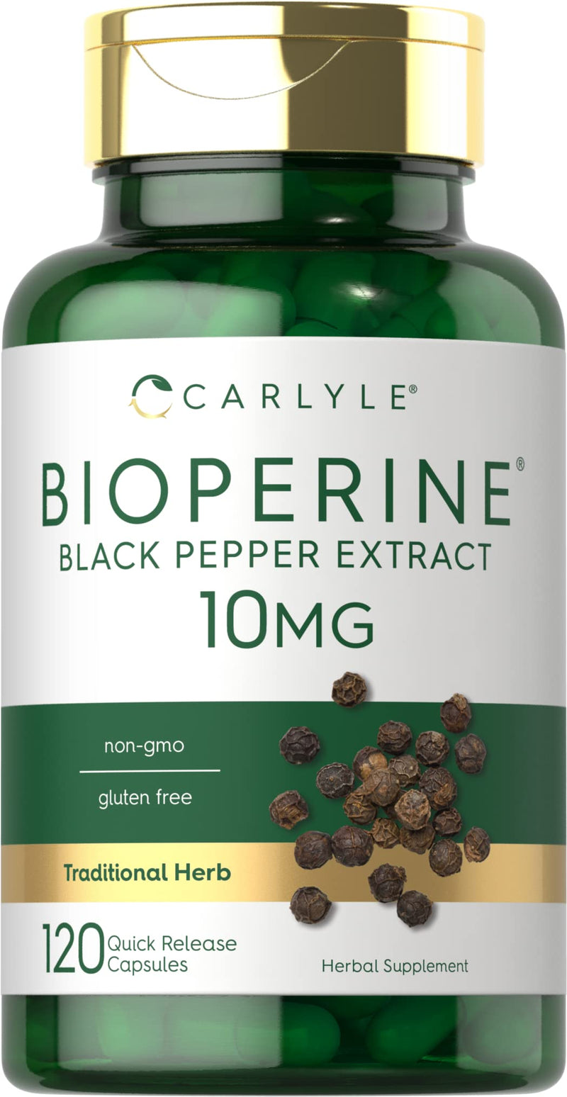 Bioperine 10mg | 120 Capsules | Non-GMO & Gluten Free | Sourced from Black Pepper Extract | Supports Curcumin Powder Absorption | by Carlyle - NewNest Australia
