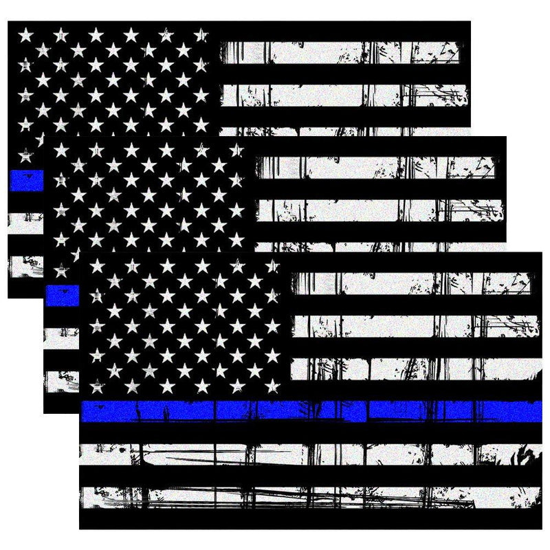 Creatrill Reflective Tattered Thin Blue Line Decal Matte Black – 3 Packs 3x5 in. American USA Flag Decal Stickers for Cars, Trucks, Hard Hat, Support Police and Law Enforcement Officers 3-blueline - NewNest Australia