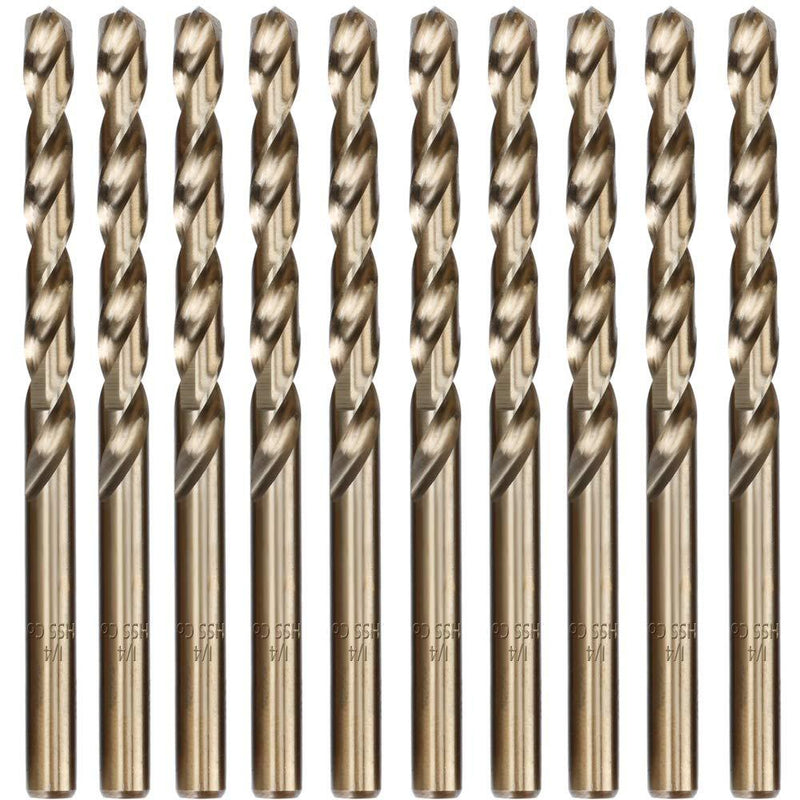 Hymnorq 1/4 Inch Fractional Size M35 Cobalt Steel Twist Drill Bit Set of 10pcs, Jobber Length and Straight Shank, Extremely Heat Resistant, Suitable for Drilling in Stainless Steel and Iron 1/4"(10pcs) - NewNest Australia