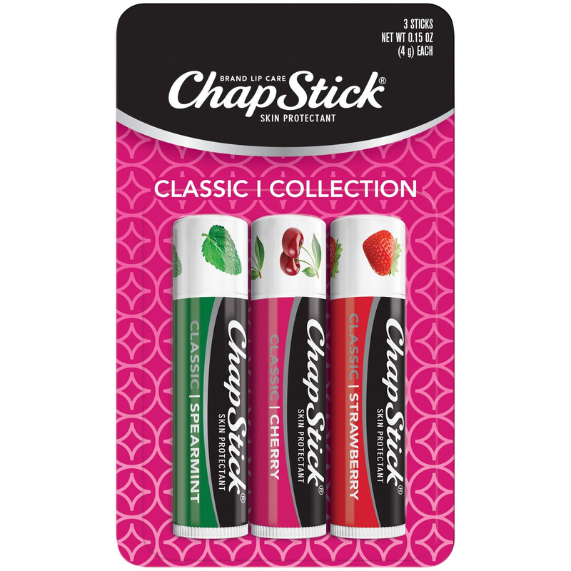 ChapStick Classic Lip Balm Tubes Variety Pack, Non-Tinted, Cherry/Strawberry/Spearmint, 0.15 Oz, 3 Count - NewNest Australia