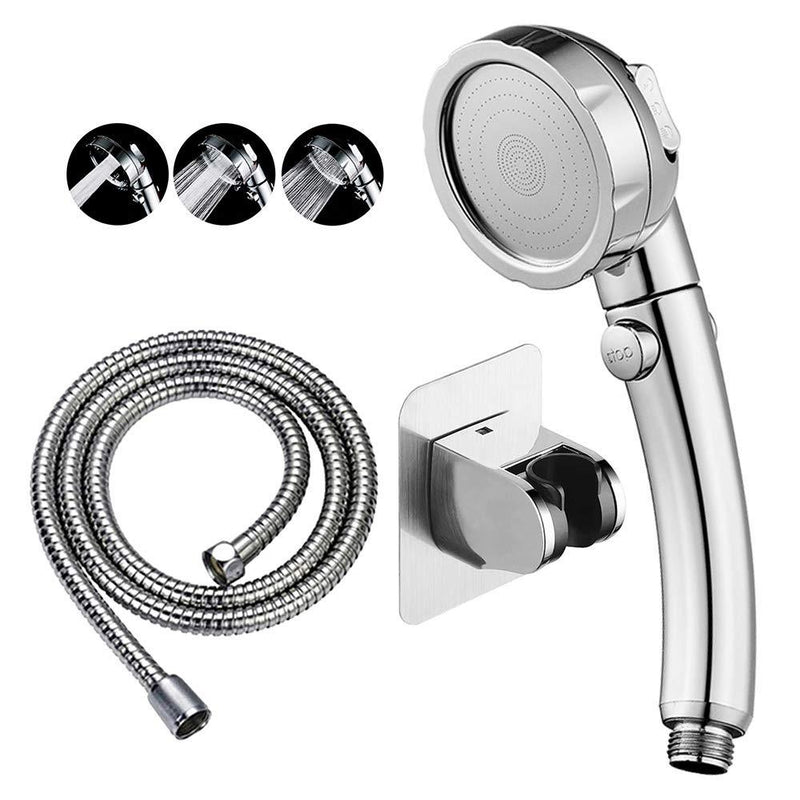 KAIYING Drill-Free High Pressure Handheld Shower Head with ON/OFF Pause Switch 3 Spray Modes Water Saving Showerhead , Detachable Puppy Shower Accessories (M:Shower Head (Chrome)+Bracket+Hose) Chrome - NewNest Australia