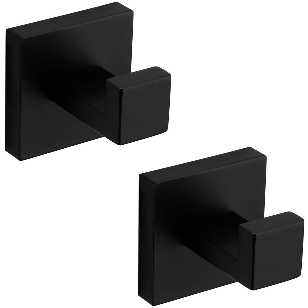 VELIMAX Premium Stainless Steel Towel Hook Square Robe Hook Coat Hook Heavy Duty Wall Mounted Luxury Hooks for Bathroom Hotel, Matte Black, 2-Pack - NewNest Australia