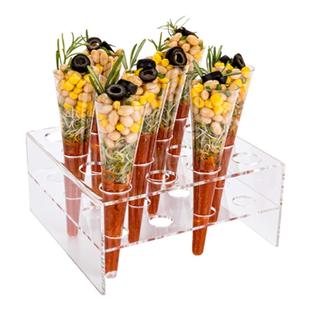 NewNest Australia - Clear Tek Clear Acrylic Cone Holder - 16 slots - 6 3/4" x 6 3/4" x 3 1/4" - 1 count box - Restaurantware 