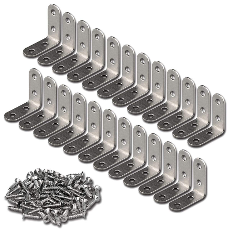 24 Pieces Stainless Steel Corner Braces (1.57 x 1.57 inch，40 x 40 mm) Joint Right Angle Bracket Fastener L Shaped Corner Fastener Joints Support Bracket, 96 Pieces Screws Included 1.57*1.57 inch - NewNest Australia