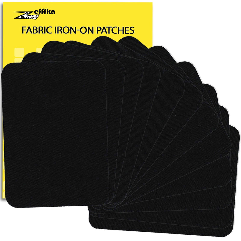 ZEFFFKA Premium Quality Fabric Iron-on Patches Inside & Outside Strongest Glue 100% Cotton Black Repair Decorating Kit 12 Pieces Size 3" by 4-1/4" (7.5 cm x 10.5 cm) - NewNest Australia