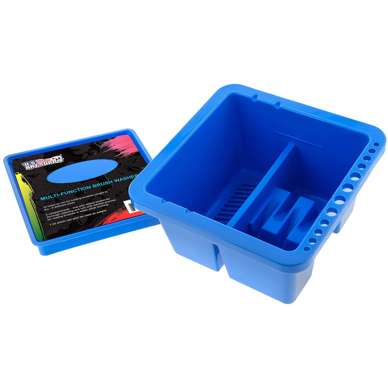 U.S. Art Supply 12 Hole Multi-Function Plastic Brush Washer, Cleaner and Holder with Palette Lid - Clean, Dry, Rest, Store, Hold Artist Paint Brushes - Cleaning Acrylic, Watercolor, Oil Painting - NewNest Australia