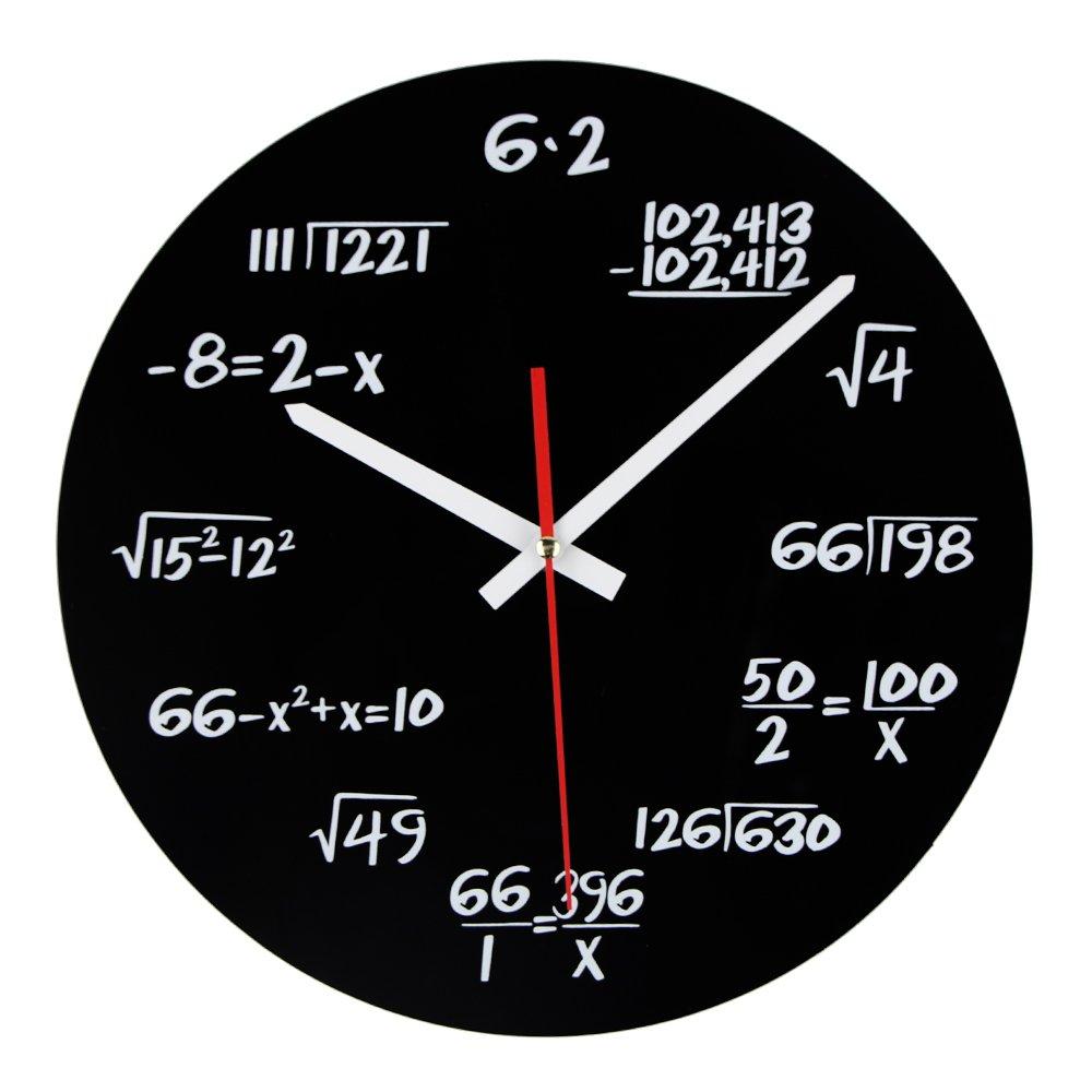 NewNest Australia - AKAHA Math Clock 12-Inch - Unique Art Design - Mathematical Equations Wall Clock for Classroom, Home, Office. 