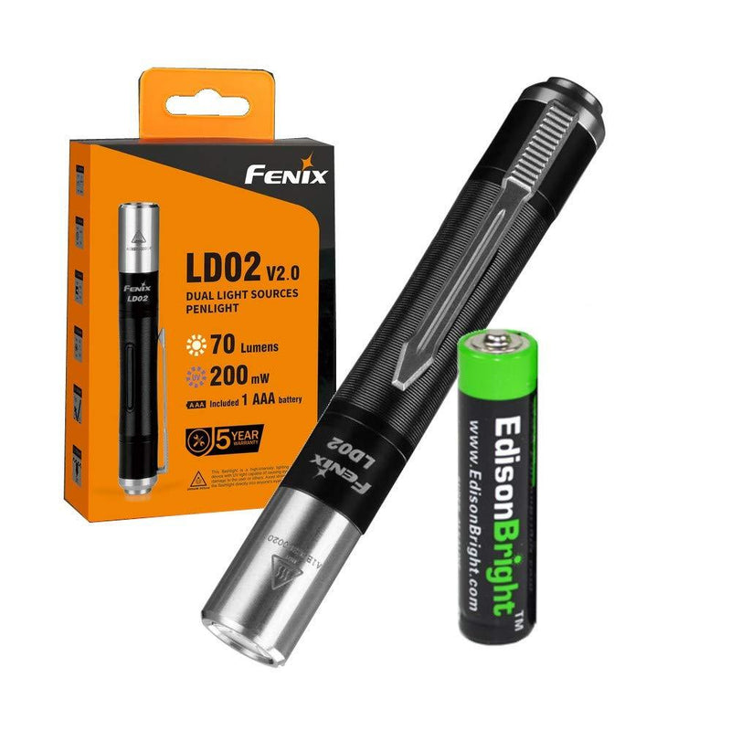 Fenix LD02 V2.0 70 lumen neutral white/UV pen-type LED flashlight bundle with AAA EdisonBright battery - NewNest Australia