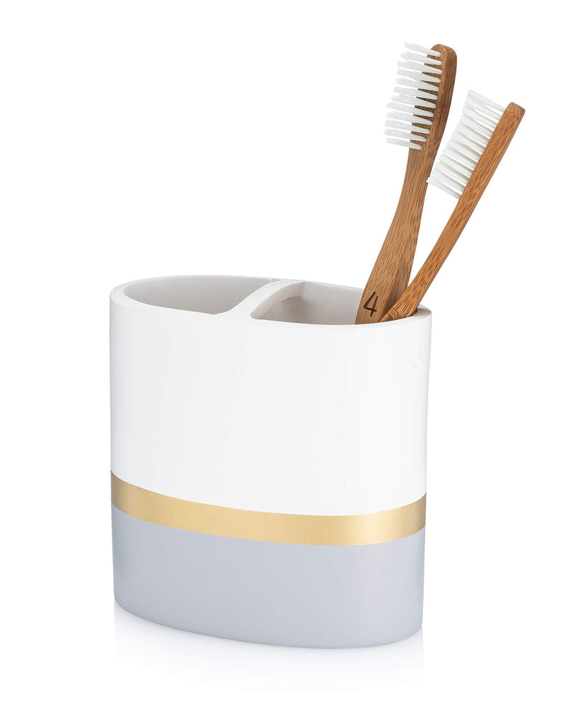 Essentra Home Day and Night Collection White and Grey with Gold Stripe Toothbrush Holder - NewNest Australia