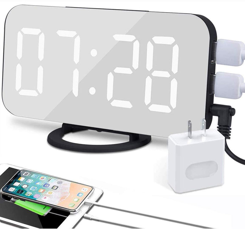 NewNest Australia - EVILTO Modern Alarm Clock with USB Charger Ports Digital Mirror Alarm Clock Best Decorative for Table Bedroom Wall LED Time Clock Unique Square Alarm Clocks Plug in Clock with Charging Plug 