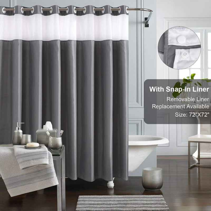 KAMSPARK Shower Curtain with Snap in Liner for Bathroom Hotel Grade, Hook Free , Waterproof Coating Cloth , Double Layers, See-Through Top Mesh Panel, 72 x 72 in, Grey - NewNest Australia