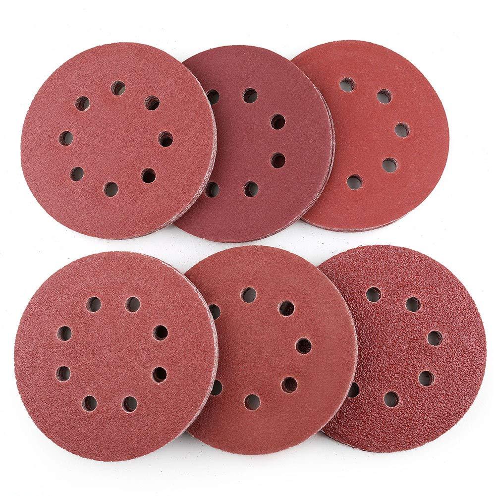 5 Inch 8-Hole Sanding Discs by LotFancy, 60PCS 40 60 80 100 180 240 Grit Assorted Sandpaper, Random Orbital Sander Sandpaper, Hook and Loop Sand Paper - NewNest Australia