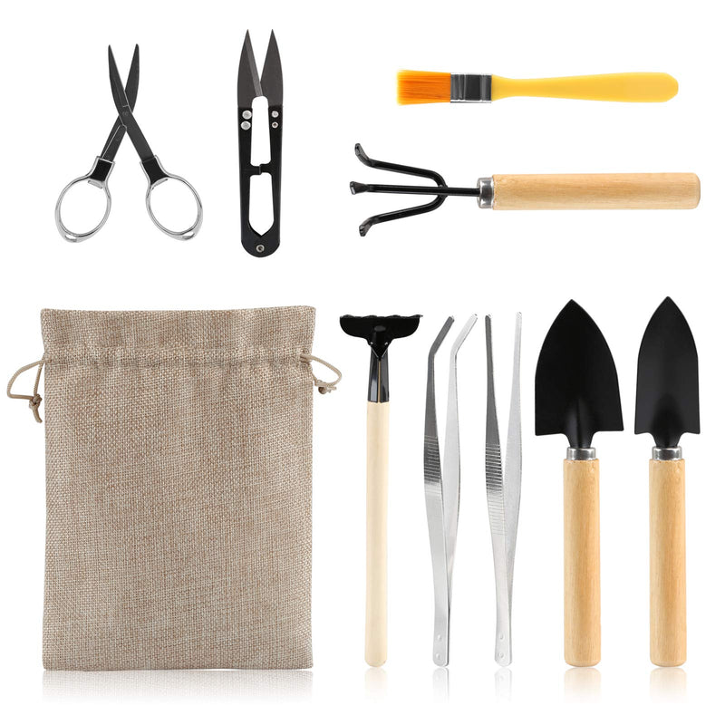 LIHAO 9 Piece Basic Bonsai Tools Set, Includes Pruning Shears, Mini Rake, Fold Scissors and More - NewNest Australia