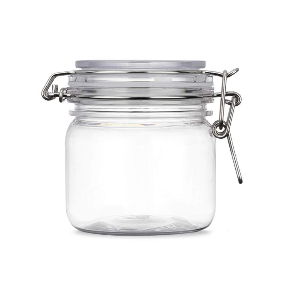 NewNest Australia - 2Pcs 10 Oz/300ml Clear Round Plastic Home Kitchen Storage Sealed Jar Bottles with Leak Proof Rubber and Hinged Lid for Herbs, Spices, Candy, Gift, Arts and Crafts Storage Multi-purpose Container 