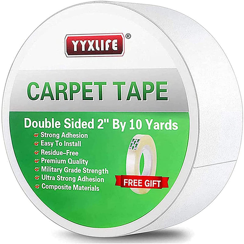 YYXLIFE Double Sided Carpet Tape for Area Rugs Carpet Adhesive Removable Multi-Purpose Rug Tape Cloth for Hardwood Floors, Outdoor Rugs, Carpets Heavy Duty Sticky Tape, 2 Inch x 10 Yards, White - NewNest Australia